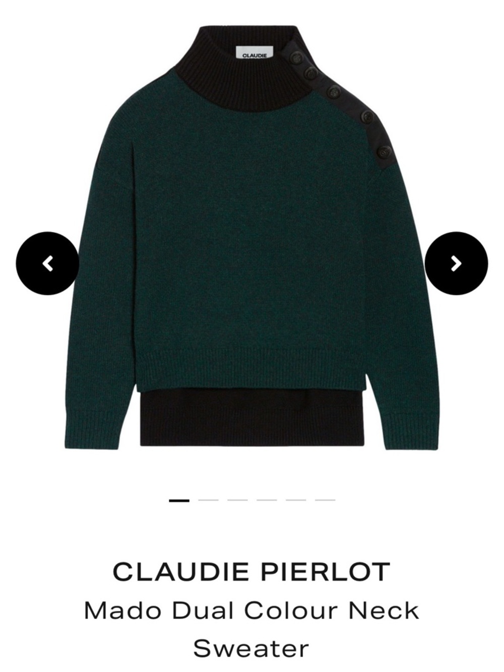 Claudie Pierlot Button-Shoulder Green & Black Women's Knit Sweater
